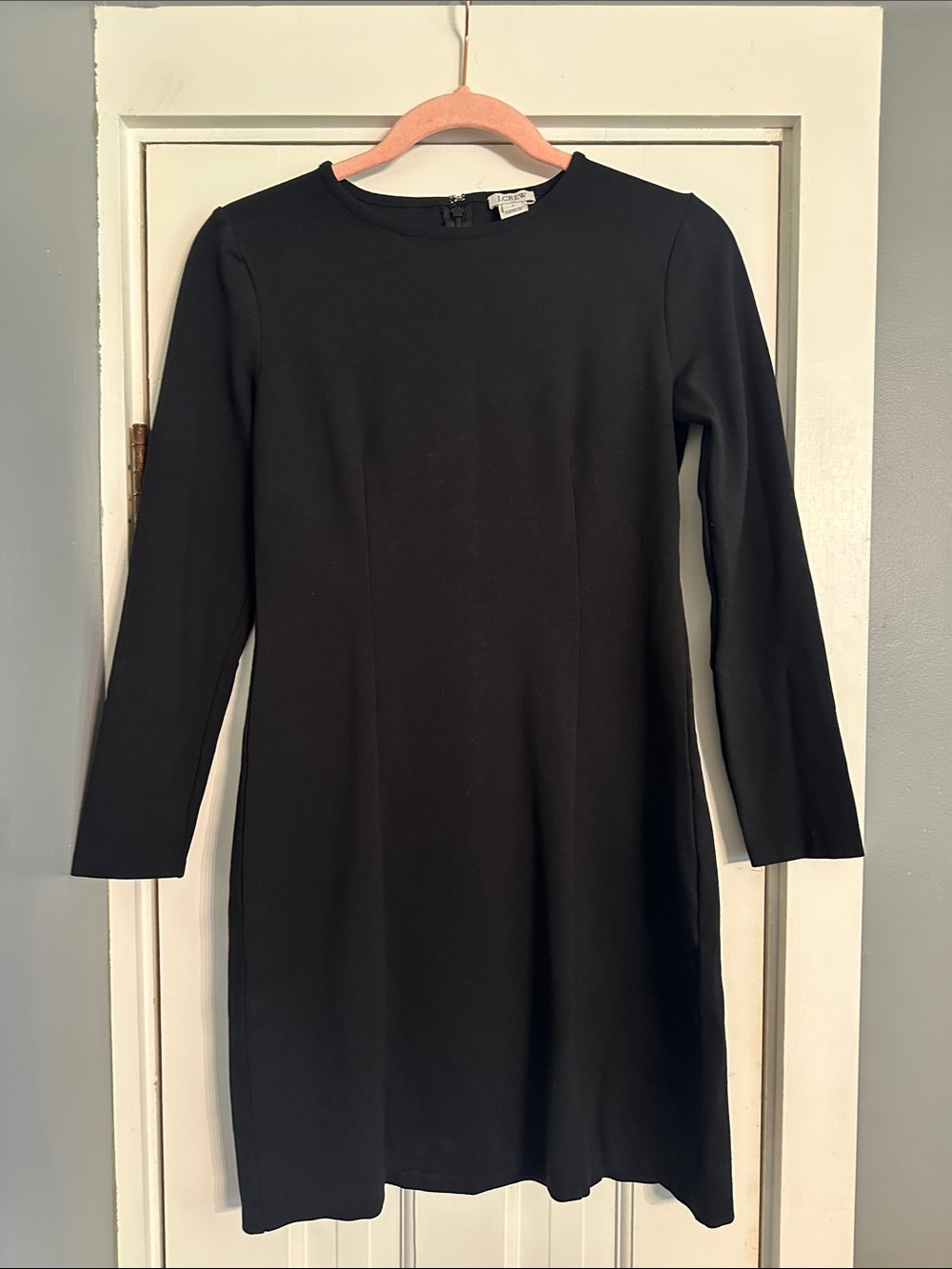 J.Crew Black Stretch Ponte Long Sleeve Sheath Dress Back Zip 2
